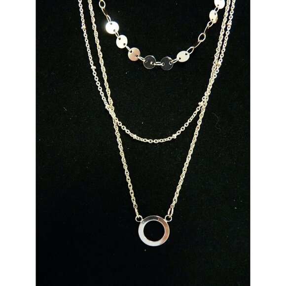 BaubleBar Adrielle Triple Chains Pink Gold Tone Open Circle Pendant Necklace - Picture 7 of 8